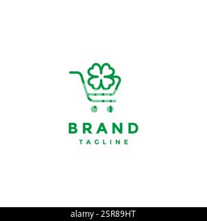 Simple Clover Cart Line Logo Design. Simple Clover Shopping Cart Logo Design. Stock Vector