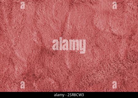 Soft shaggy red carpet texture. Fluffy synthetic textile fur, plush textile, blanket cloth background. Wallpaper, backdrop, solid color Stock Photo