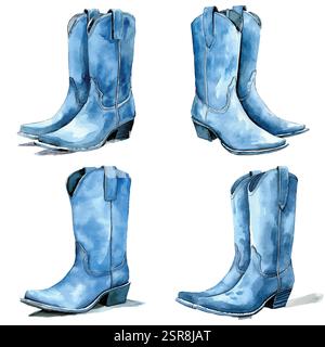 A handdrawn watercolor illustration of Texas Boots Hand-Drawn Illustration Concept that was image traced and vectorized. The illustration is perfect f Stock Vector