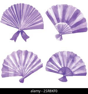 A handdrawn watercolor illustration of Hand Fan Watercolor Set that was image traced and vectorized. The illustration is perfect for any design projec Stock Vector