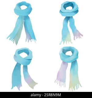 A handdrawn watercolor illustration of Watercolor Scarf Hand-Drawn Set that was image traced and vectorized. The illustration is perfect for any desig Stock Vector