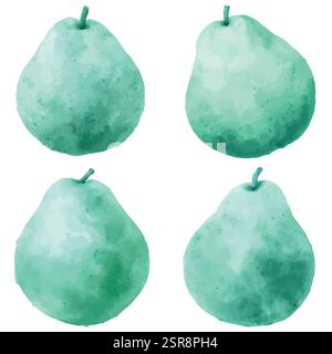 A handdrawn watercolor illustration of Pear Hand-Drawn Watercolor Set that was image traced and vectorized. The illustration is perfect for any design Stock Vector