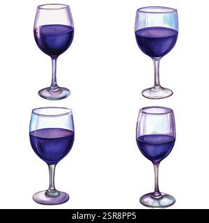 A handdrawn watercolor illustration of Watercolor Hand-Drawn Wine Glass Collection that was image traced and vectorized. The illustration is perfect f Stock Vector