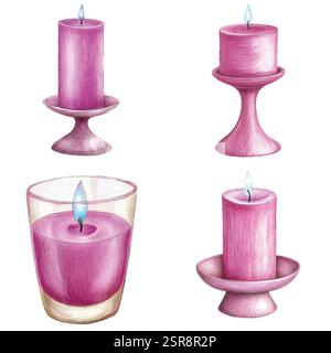 A handdrawn watercolor illustration of Hand-drawn watercolor candle holder set that was image traced and vectorized. The illustration is perfect for a Stock Vector