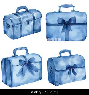 A handdrawn watercolor illustration of Old Suitcase Hand-Drawn Illustration Set that was image traced and vectorized. The illustration is perfect for Stock Vector