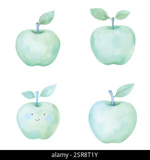 A handdrawn watercolor illustration of Apple Watercolor Set that was image traced and vectorized. The illustration is perfect for any design project t Stock Vector