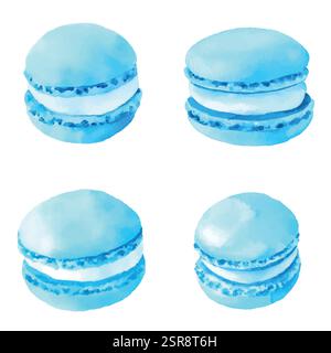 A handdrawn watercolor illustration of Watercolor Hand-Drawn Macaron Collection that was image traced and vectorized. The illustration is perfect for Stock Vector