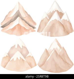 A handdrawn watercolor illustration of Mountain Watercolor Hand-Drawn Set that was image traced and vectorized. The illustration is perfect for any de Stock Vector