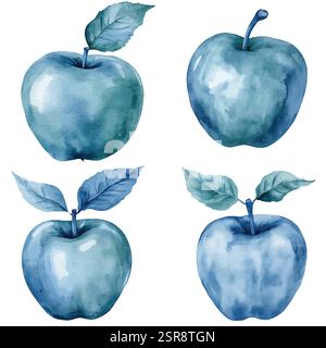 A handdrawn watercolor illustration of Apple Watercolor Hand-Drawn Set that was image traced and vectorized. The illustration is perfect for any desig Stock Vector