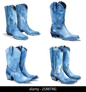 A handdrawn watercolor illustration of Texas Boots Hand-Drawn Illustration Concept that was image traced and vectorized. The illustration is perfect f Stock Vector