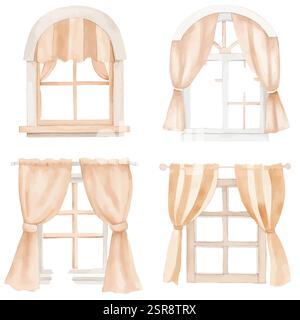 A handdrawn watercolor illustration of Window Watercolor Hand-Drawn Set that was image traced and vectorized. The illustration is perfect for any desi Stock Vector