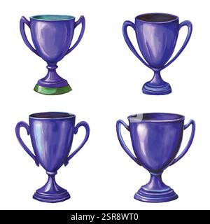 A handdrawn watercolor illustration of Hand-drawn watercolor trophy set that was image traced and vectorized. The illustration is perfect for any desi Stock Vector