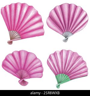 A handdrawn watercolor illustration of Hand fan watercolor set that was image traced and vectorized. The illustration is perfect for any design projec Stock Vector
