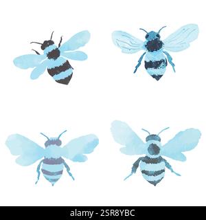 A handdrawn watercolor illustration of Watercolor Bumblebees: A Hand-Drawn Collection that was image traced and vectorized. The illustration is perfec Stock Vector