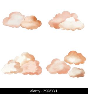 A handdrawn watercolor illustration of Cloud watercolor illustration for kids that was image traced and vectorized. The illustration is perfect for an Stock Vector