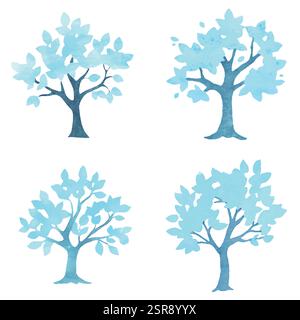 A handdrawn watercolor illustration of Tree hand-drawn illustration set that was image traced and vectorized. The illustration is perfect for any desi Stock Vector
