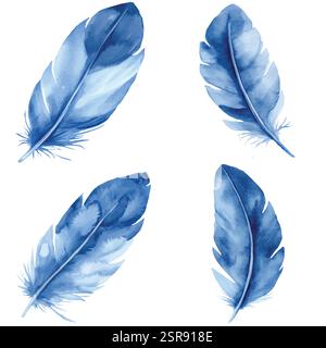A handdrawn watercolor illustration of Hand-drawn Feather Pen Set that was image traced and vectorized. The illustration is perfect for any design pro Stock Vector