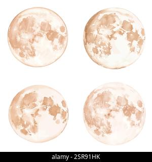 A handdrawn watercolor illustration of Moon Watercolor Hand-Drawn Set that was image traced and vectorized. The illustration is perfect for any design Stock Vector