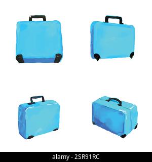 A handdrawn watercolor illustration of Suitcase hand-drawn set that was image traced and vectorized. The illustration is perfect for any design projec Stock Vector