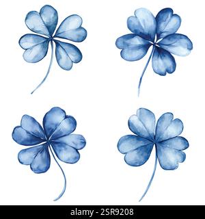 A handdrawn watercolor illustration of Clover leaf hand drawn set collection that was image traced and vectorized. The illustration is perfect for any Stock Vector
