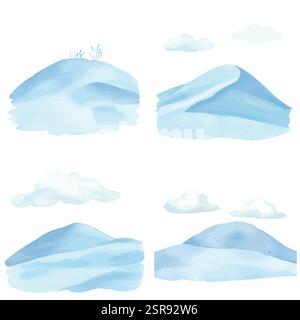 A handdrawn watercolor illustration of Hand-drawn watercolor set of sand dunes that was image traced and vectorized. The illustration is perfect for a Stock Vector
