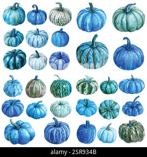 A handdrawn watercolor illustration of Pumpkins watercolor hand-drawn illustration concept that was image traced and vectorized. The illustration is p Stock Vector