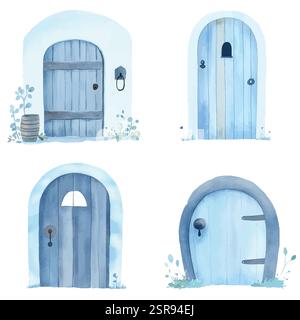 A handdrawn watercolor illustration of Rustic door watercolor illustrations that was image traced and vectorized. The illustration is perfect for any Stock Vector