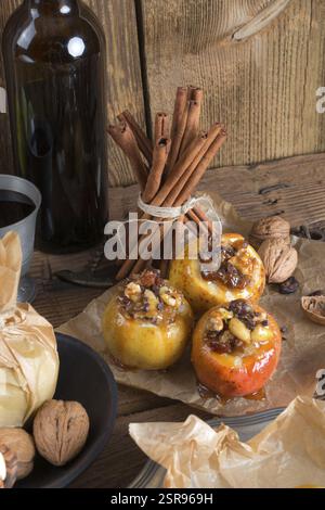 Apple with nut caramel filling Stock Photo