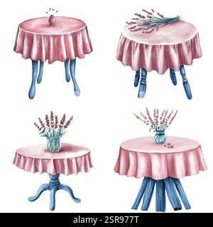 A handdrawn watercolor illustration of Small table with tablecloth hand-drawn illustration that was image traced and vectorized. The illustration is p Stock Vector