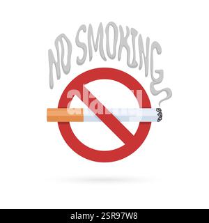 No smoking sign. Prohibitory sign. Cigarette with smoke, vector illustration. Isolated on white background. Stock Vector