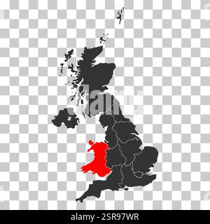 Wales of United Kingdom of Great Britain and Northern Ireland map, detailed web vector . Stock Vector
