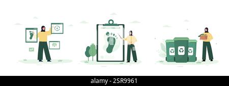CO2 neutrality. Recycling illustrations set. Reduce, reuse, recycle and zero waste concept. Low carbon and environmental responsibility. Vector in Stock Vector