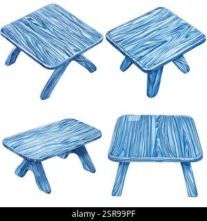 A handdrawn watercolor illustration of Wooden table hand-drawn set that was image traced and vectorized. The illustration is perfect for any design pr Stock Vector