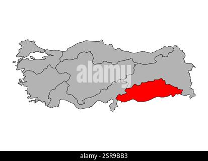 Southeastern Anatolia Region of Turkey map symbol shape, travel web concept icon vector illustration . Stock Vector