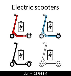 Set of Electric scooter icon, flat eco friendly transport, vehicle vector illustration . Stock Vector