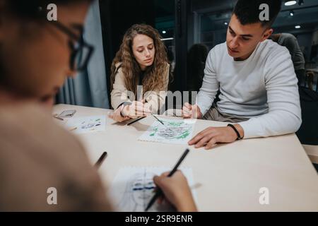 Students collaborating on an art project in the classroom Stock Photo