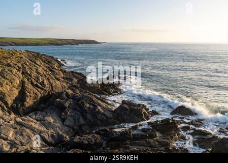 Rugged coastline near Rhosneigr on Anglesey in North Wales. Stock Photo