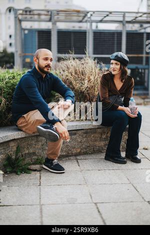 Casual meeting between business colleagues in urban setting Stock Photo