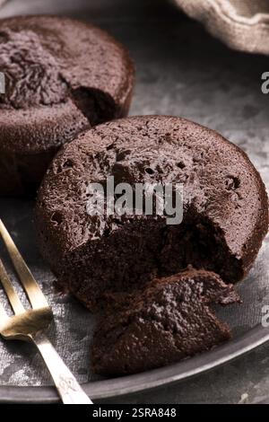Homemade baked brown Chocolate cupcakes Stock Photo