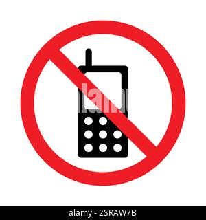 Keypad mobile phone with antenna icon red prohibited ban symbol on white background. No phone sign - Vector Symbol Stock Vector