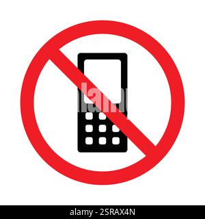 Keypad mobile phone classic old model cellphone icon with red prohibited ban symbol on white background. No phone sign - Vector Symbol Stock Vector