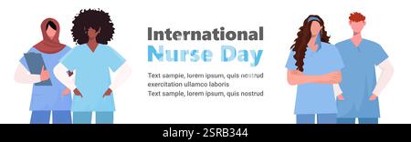 International Nurses Day 12 May. Young women nurses and men nurses in medical uniforms. Medical and health care concept. Vector illustration Stock Photo