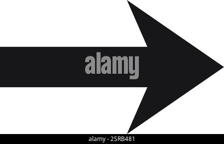 Simple black arrow pointing right against a clean white background, serving as an effective symbol for indicating direction, progress, and forward mov Stock Vector