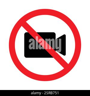 No videography or photography ban prohibited red symbol. Recording prohibited icon vector image. No filming prohibit icon logo collection. Stock Vector