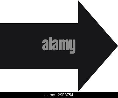 Simple black arrow pointing right on a clean white background, symbolizing direction, progress, and movement, effectively guiding viewers towards a pa Stock Vector