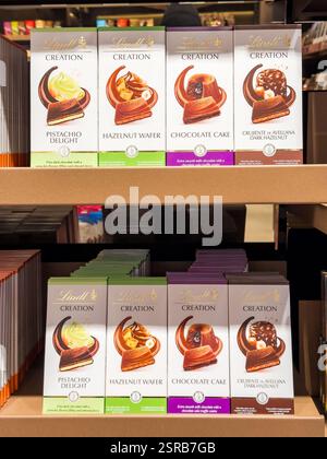 Prague, Czech Republic - January 31, 2025: Lindt Creation chocolate bars display in retail store Stock Photo
