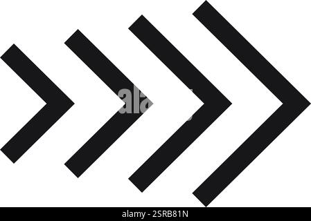 Four black arrows are pointing to the right creating a sense of direction and movement on a clean white background, ideal for conveying progress, adva Stock Vector