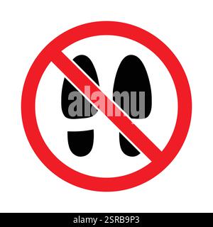 Shoes not allowed or remove footwear warning sign red prohibited ban symbol in red and black color. Shoes, sandals and slippers not allowed. Stock Vector