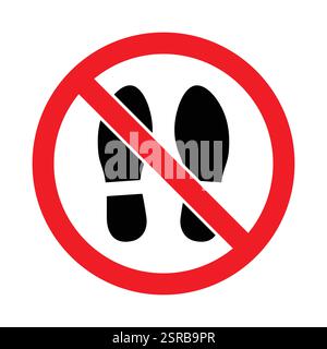 Shoes not allowed or remove footwear warning sign red prohibited ban symbol in red and black color. Shoes, sandals and slippers not allowed. Stock Vector