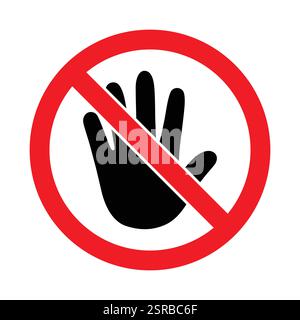 stop hand, No entry hand red label vector silhouette on a white background. Stock Vector
